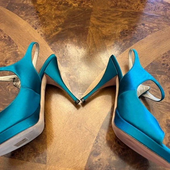Yves Saint Laurent Blue Satin Slingback Heels